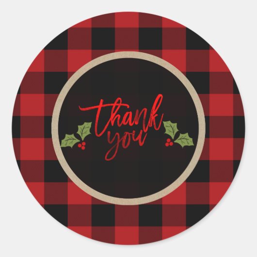 Dank u Kerstvakantie Red Buffalo Plaid Ronde Sticker (Voorkant)