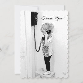 Dank u, kind, oude telefoon, B & W Art Feestdagenkaart