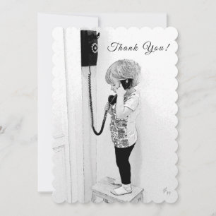 Dank u, kind, oude telefoon, B & W Art Feestdagenkaart