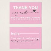 Dank u Klantwaardering Roze notitiehart Visitekaartje (Voorkant /achterkant)