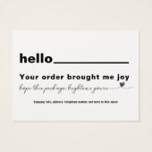 Dank u Klantwaardering Zwart notitiehart Visitekaartje (Achterkant)