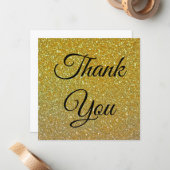 Dank u, klassiek script, gouden luxe glitters notitiekaartje (Voorkant / Achterkant in situ)