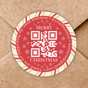 Dank u klein bedrijf QR code kerst rood Ronde Sticker