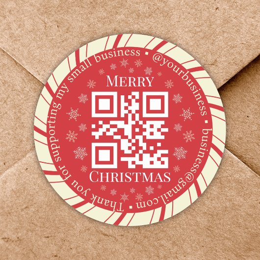 Dank u klein bedrijf QR code kerst rood Ronde Sticker