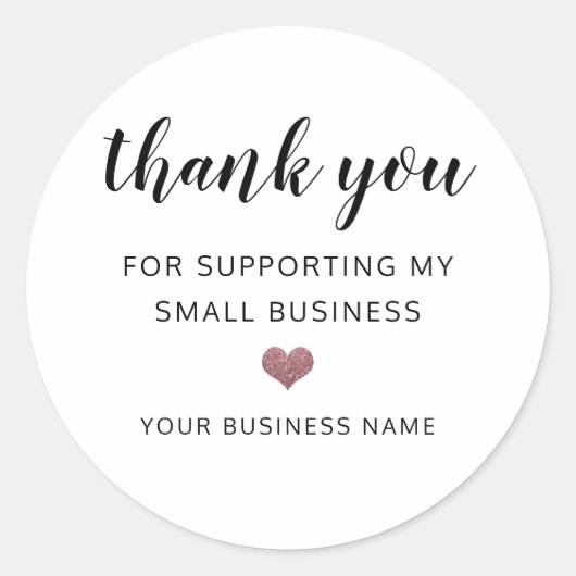 Dank u klein bedrijf roos gouden glitter hart ronde sticker (Voorkant)