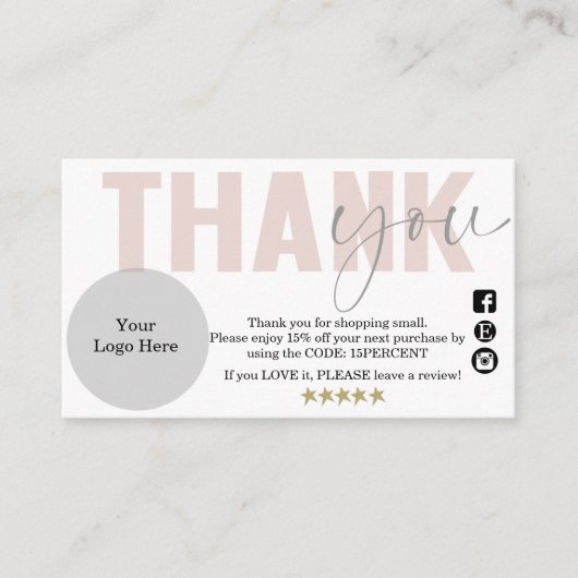 Dank u, kleine onderneming, pakkettussenvoegsel visitekaartje (Voorkant)