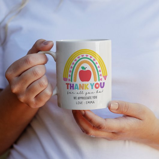 Dank u kleurrijke leraar waardering regenboog koffiemok