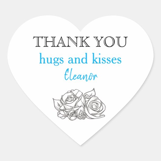 Dank u Knuffels en Kisses  Roos Tekening Hart Sticker (Voorkant)