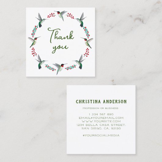 Dank u kolibrie krans vierkante visitekaartje (Voorkant / Achterkant)