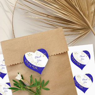 Dank U Koninklijk Blauwe en Gouden Bloemrijke Lijn Hart Sticker