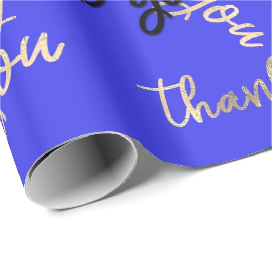 Dank u Koninklijke Blauwe Gouden Kaligrafie Script Cadeaupapier (Rol Hoek)