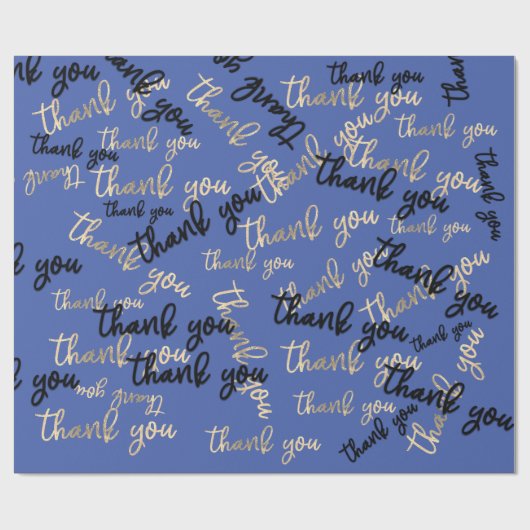 Dank u Koninklijke Blauwe Gouden Kaligrafie Script Cadeaupapier (Vlak)