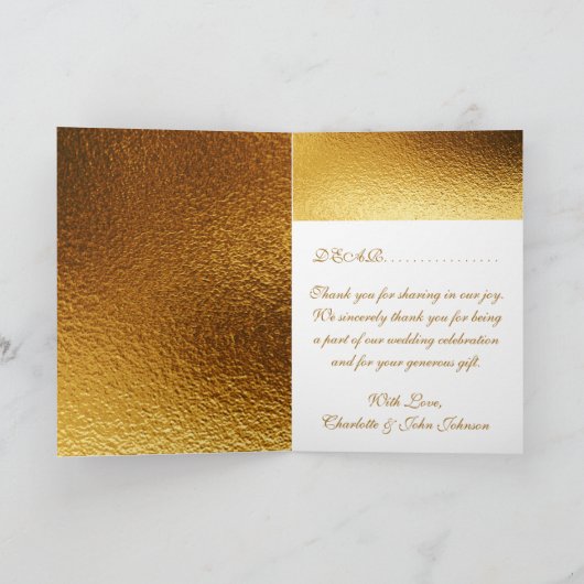 Dank u Koninklijke Witte Gouden Metaal Glanzend Bedankkaart (Binnen)