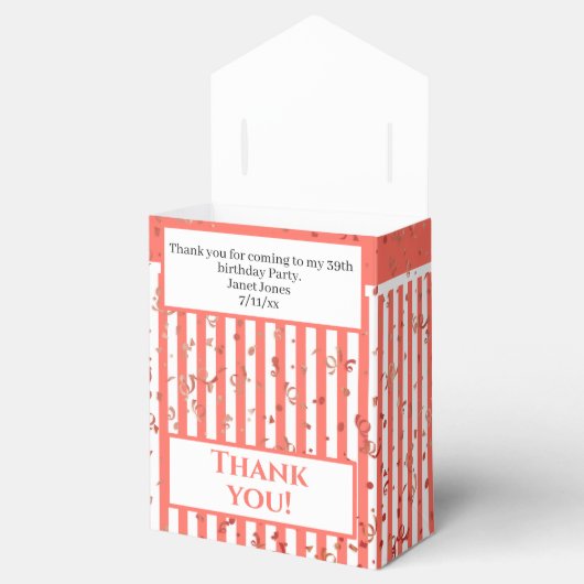 Dank u - Koraal/Wit Eenvoudige Strepen Patroon Bedankdoosjes (Geopend)