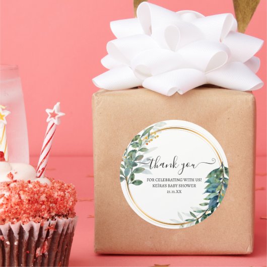 Dank u krijt ivy en bloemen ronde sticker (Feest)