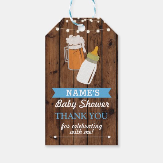 Dank u Label Baby shower Brewing Girl Boy Blue Cadeaulabel (Voorkant)