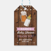 Dank u Label Baby shower Brouwen Meisje Beer Roze Cadeaulabel (Voorkant)
