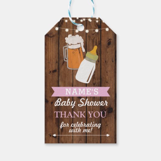 Dank u Label Baby shower Brouwen Meisje Beer Roze Cadeaulabel (Voorkant)