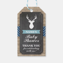 Dank u Label Baby shower Rustiek Hout Blauw Jongen Cadeaulabel
