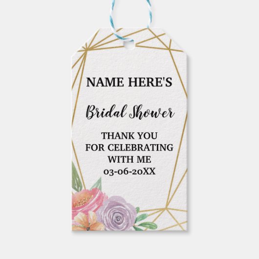 Dank u Label Bloemen Favor Goud Vrijgezellenfeest Cadeaulabel (Voorkant)