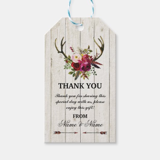 Dank u Label Bloemen Favor Labels Antlers Bruiloft Cadeaulabel (Voorkant)