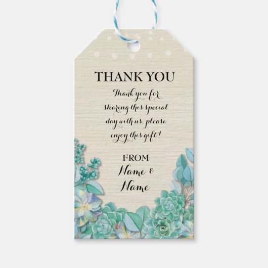 Dank u Label Bloemengunst Labels Succulent Bruilof Cadeaulabel (Voorkant)