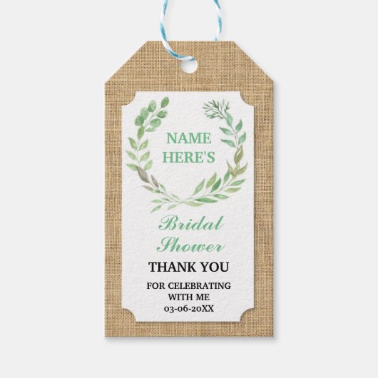 Dank u Label Burlap Leaves Wreath Vrijgezellenfees Cadeaulabel (Voorkant)