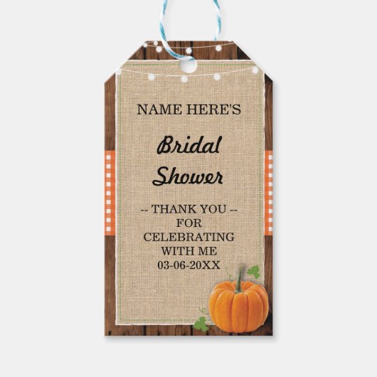 Dank u Label Burlap Wood Pumpkin Vrijgezellenfeest Cadeaulabel (Voorkant)