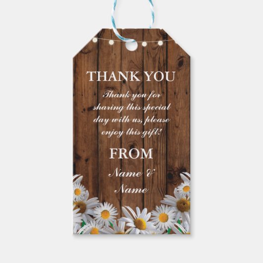 Dank u Label Daisy Favor Labels Wood Wedding Cadeaulabel (Voorkant)