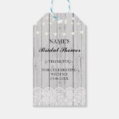 Dank u Label Favor Grey Wood Lace Vrijgezellenfees Cadeaulabel (Voorkant)