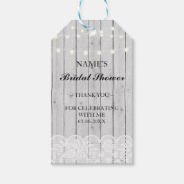 Dank u Label Favor Grey Wood Lace Vrijgezellenfees Cadeaulabel