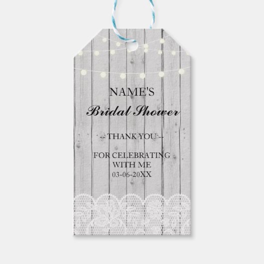 Dank u Label Favor Grey Wood Lace Vrijgezellenfees Cadeaulabel (Voorkant)