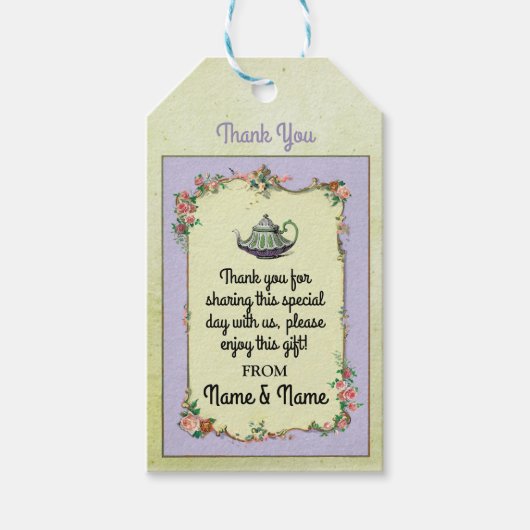 Dank u Label Favor Wonderland Theepot Theebruiloft Cadeaulabel (Voorkant)