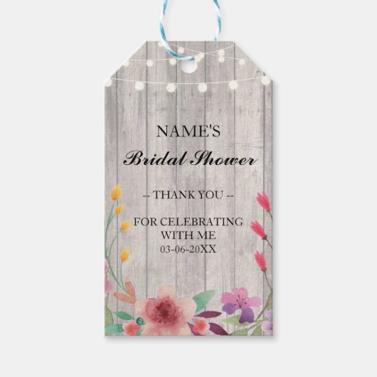 Dank u Label Favor Wood Floral Vrijgezellenfeest Cadeaulabel (Voorkant)