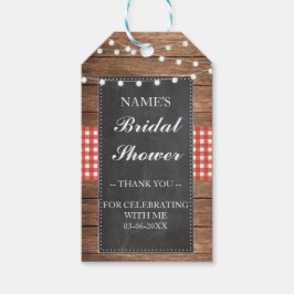 Dank u Label Favor Wood Red Check Vrijgezellenfees Cadeaulabel