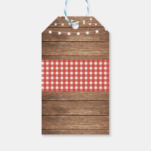 Dank u Label Favor Wood Red Check Vrijgezellenfees Cadeaulabel (Achterkant)