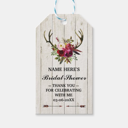 Dank u Label Floral Favor Antlers Vrijgezellenfees Cadeaulabel (Voorkant)