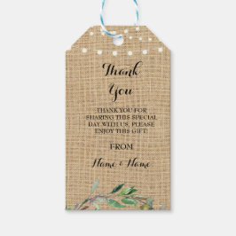 Dank u Label Floral in Love Lights Burlap Bruiloft Cadeaulabel