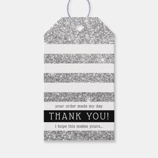 DANK U LABEL modern stripe luxe zilveren glitter Cadeaulabel (Voorkant)