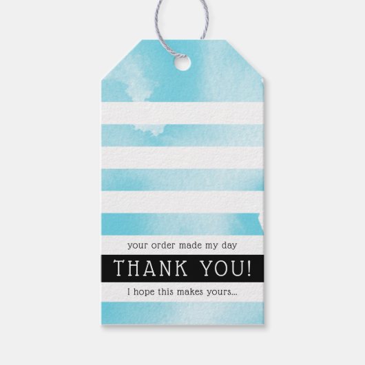 DANK U LABEL moderne streep aqua blauw waterverf Cadeaulabel (Voorkant)
