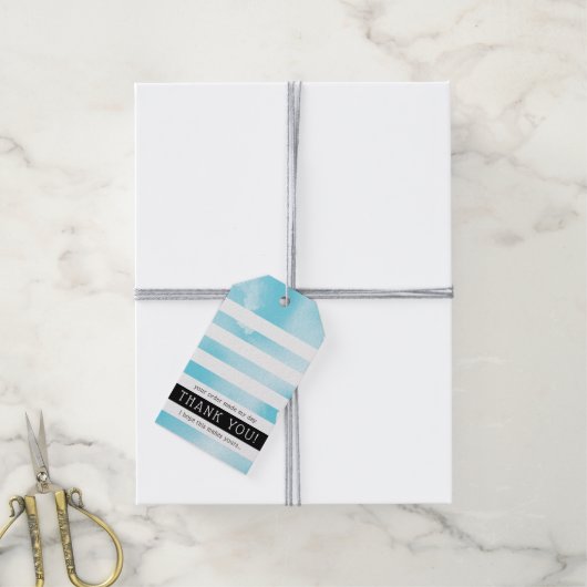 DANK U LABEL moderne streep aqua blauw waterverf Cadeaulabel (Met Touw)
