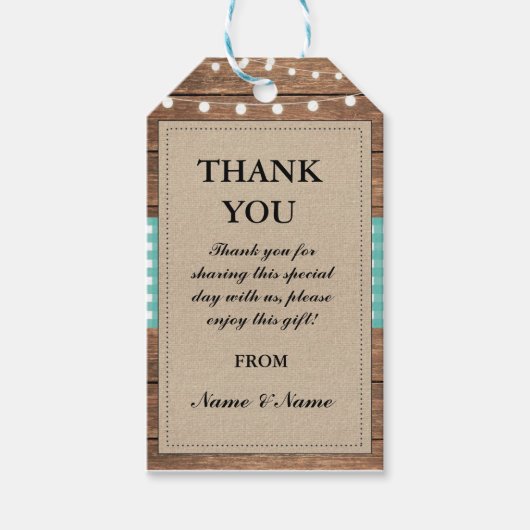 Dank u Label Rustieke Blauwgroen gunst Labels Hout Cadeaulabel (Voorkant)