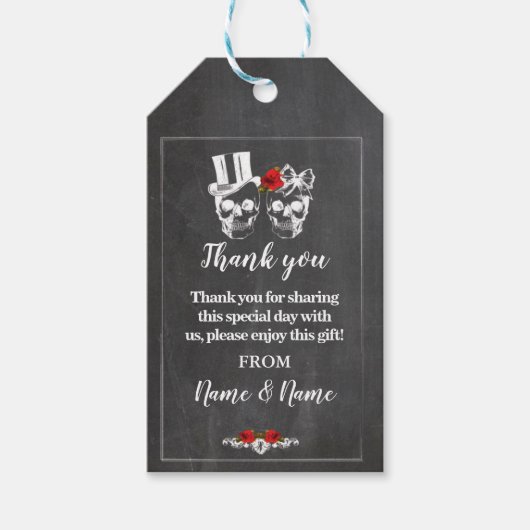 Dank u Label Rustieke Skulls Favor Labels Bruiloft Cadeaulabel (Voorkant)