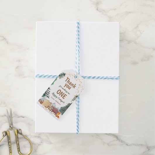 Dank u Label Waterverf Happy Camper Birthday Cadeaulabel (Met Touw)