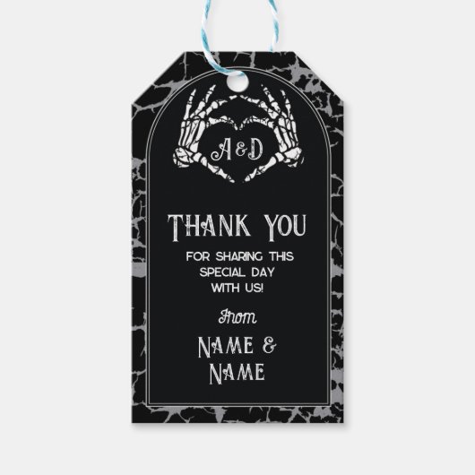Dank u Label Wedding Skeleton Hearts Handen Cadeaulabel (Voorkant)