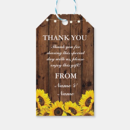 Dank u Label Zonnebloemen Favor Labels Wood Weddin Cadeaulabel (Voorkant)