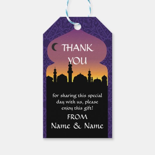 Dank u Labels Arabische Nachten Print Bruiloft Cadeaulabel (Voorkant)