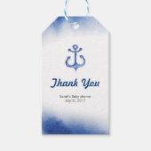 Dank u labels | Blauwe nautische Waterverf Cadeaulabel (Voorkant)