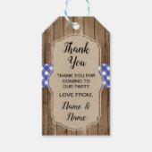 Dank u Labels Bruiloft Blauw Gingham BBQ Burlap Cadeaulabel (Voorkant)