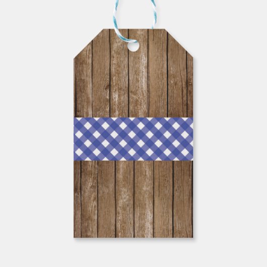 Dank u Labels Bruiloft Blauw Gingham BBQ Burlap Cadeaulabel (Achterkant)